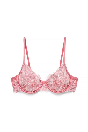Pink Sujetador de aro con tirantes bordados