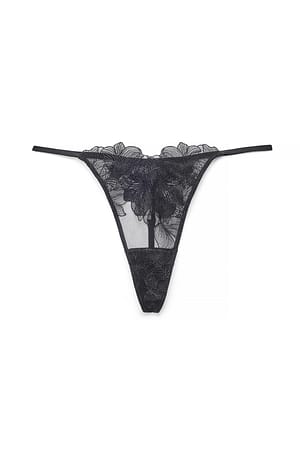 Black Tanga med blomsterbroderi