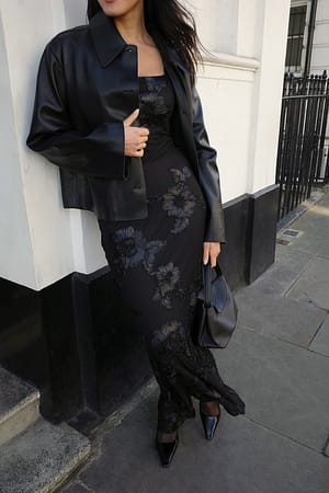 Black Flower Mesh Maxi Dress