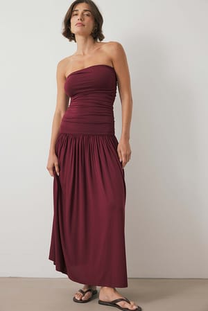 Wine Red Flowy Tube Maxi Dress