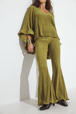 Olive Green Flounce Detail Pants
