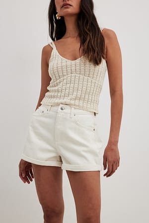 White Fold Up Denim Shorts