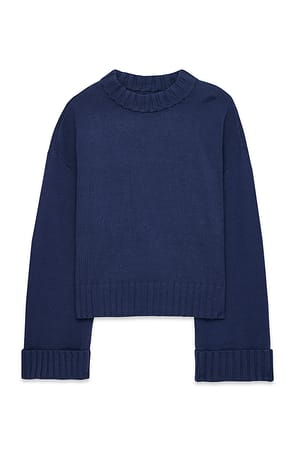Navy Pull en maille à manches retroussées