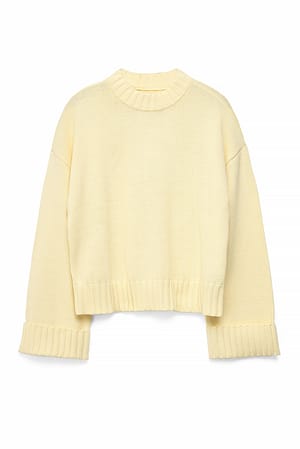 Yellow Strikket sweater med foldet ærme