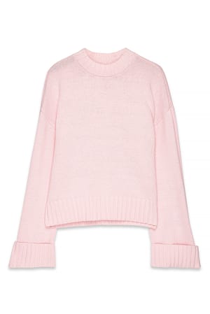 Light Pink Pull en maille à manches retroussées