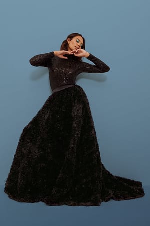 Black Volume Maxi Skirt