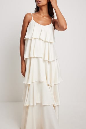 Antique White Maxi-jurk met ruches en volume