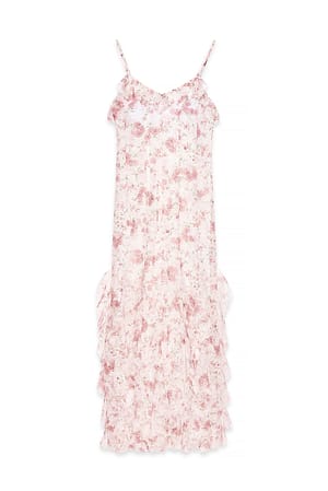 Pink Flower Maxikjole med volanger og blonder