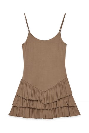 Light Brown Minikleid mit Rüschen