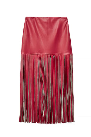 Burgundy Minikjol med fransdetalj