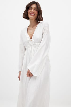 White Tie Front Kaftan Dress