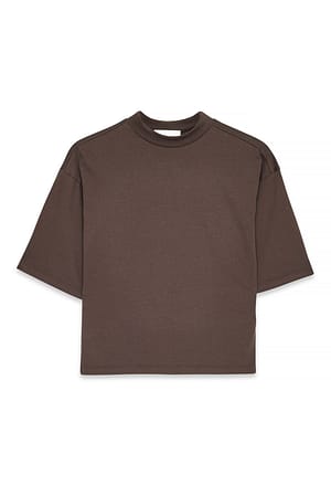 Brown T-shirt en coton coupe ajustée à encolure cheminée