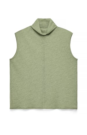 Khaki Funnel Neck Sleeveless Top