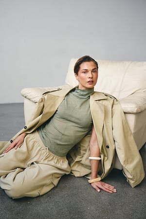 Khaki Funnel Neck Sleeveless Top
