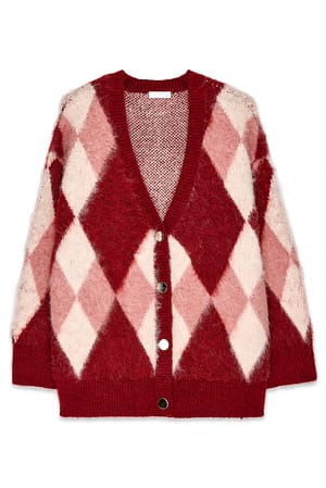 Burgundy/Pink Checks Cardigan mit Knopfleiste und Fuzzycuffs