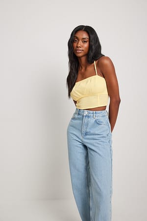 Light Yellow Weiches Baumwolloberteil mit Raffung vorne