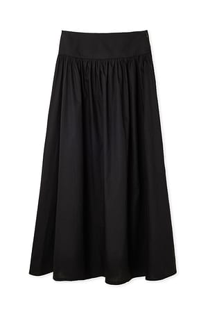 Black Gathered Maxi Cotton Skirt