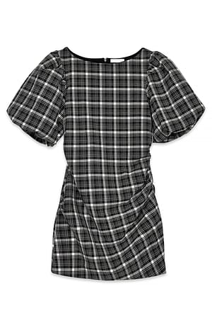 Checkered Minikjole med flæsedannende pufærmer