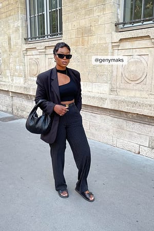 Black Stripe Wide Leg Pinstriped Pants