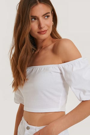 White Croppad Topp Med Puffärm
