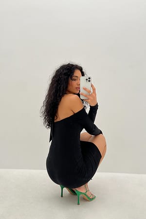 Black Halterneck Draped Mini Dress