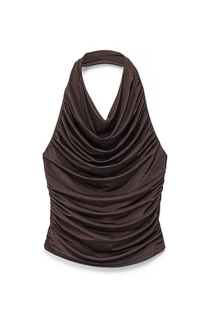 Dark Brown Draperet top med halterneck