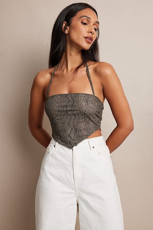 Brown Snake Halterneck Mesh Top