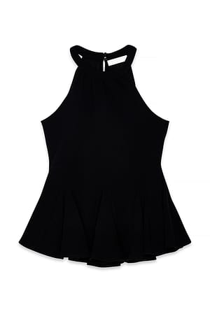 Black Halterneck Pleated Top