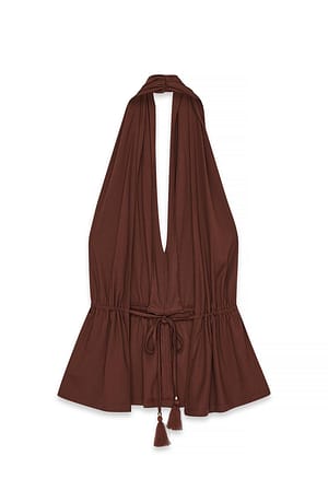 Brown Plisseret top med halterneck