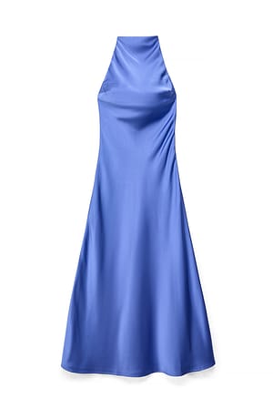Blue Maxiklänning i satin med halterneck