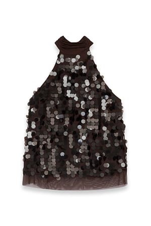 Brown Top med pailetter og halterneck