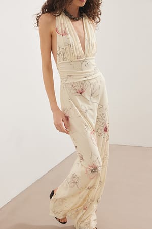 Yellow Misty Flower Maxikjole med halterneck og knyting