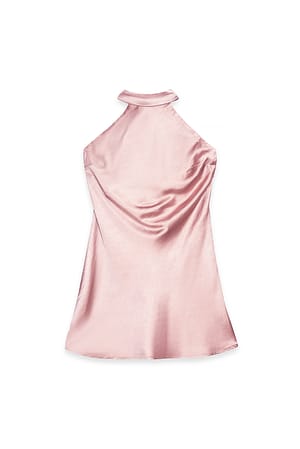Pink Minikjole i hamret satin med binding i ryg