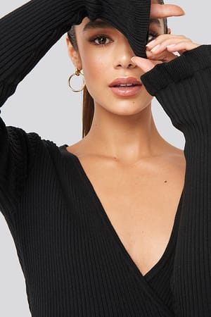 Black Ribbed Tied Top