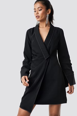 Black Draped Blazer Dress
