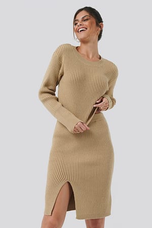 Beige Drop Shoulder Knit