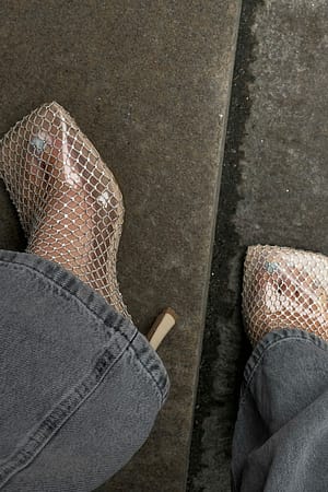 Beige Sparkling Sock Boots