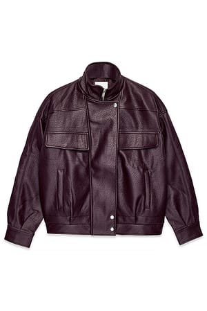 Burgundy Chaqueta de piel sintética de cuello alto
