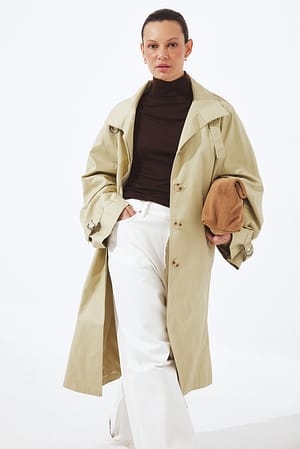 Beige High Neck Oversized Long Trenchcoat