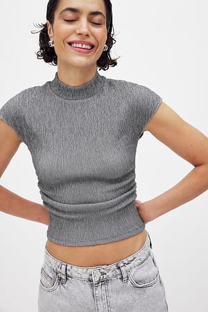 Grey Gestructureerde top met hoge hals