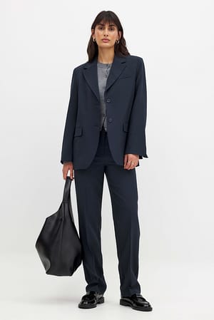 Navy Melerade kostymbyxor med raka ben och hög midja