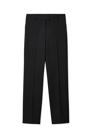 Black High Waist Straight Leg Melange Suit Pants