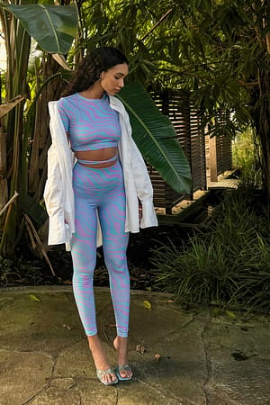 Blue Orchid Print Hochgeschnittene Strumpfhose