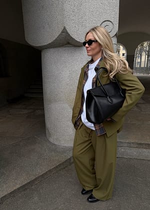 Olive Mid Waist Wide Leg Suit Pants