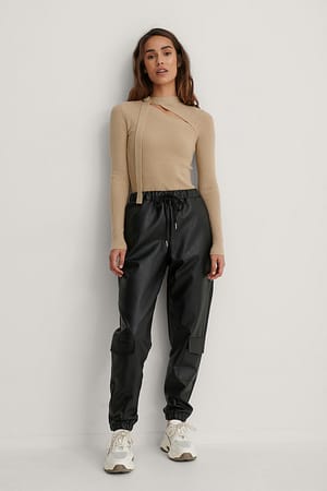 Black Pantalon Faux Cuir