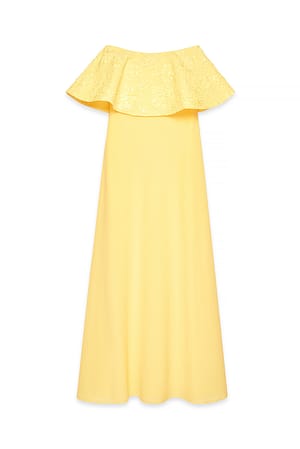 Yellow Bandeau-maxikjole i jacquard med volumen