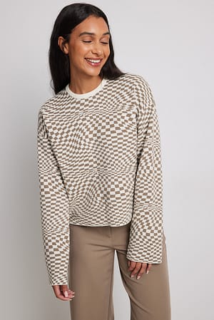 Off White Check Jacquardstickad tröja