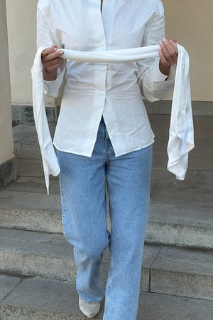 White Fitted Shoulder Pad Shirt