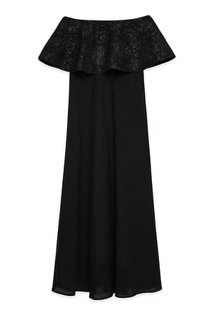 Black Bandeau-maxikjole i jacquard med volum
