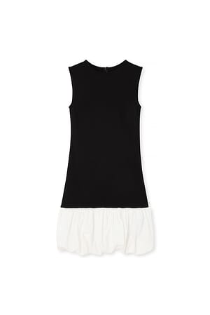 Black Jersey Puff Skirt Mini Dress